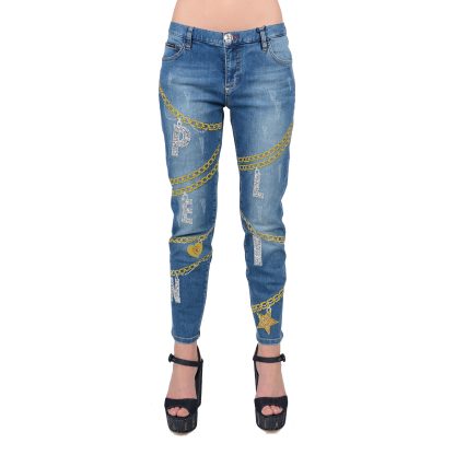 Philipp Plein jeansowe spodnie z aplikacjami
