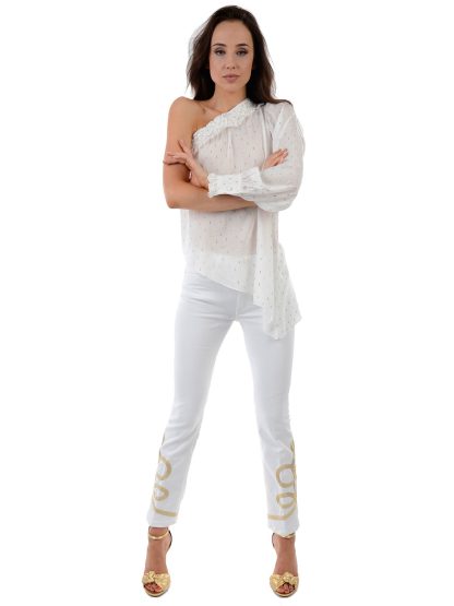Dondup białe spodnie z aplikacjami