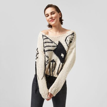 Dondup krotki bezowy sweter z naszyciami