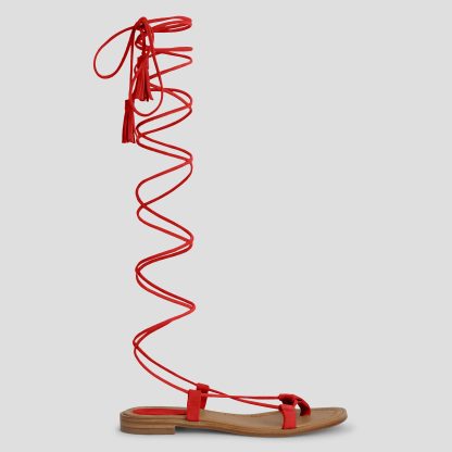 Dondup czerwone sandały rzymianki wiązane do kolan
