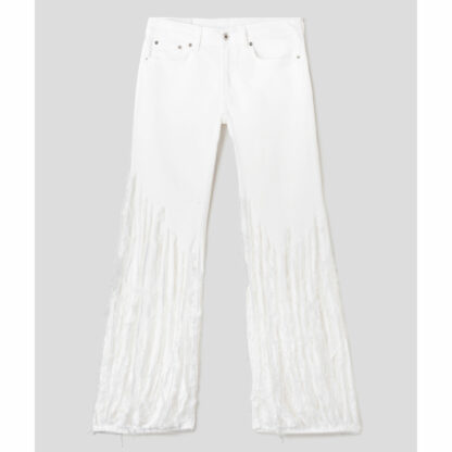 Dondup- białe jeansy z postrzępionym dołem
