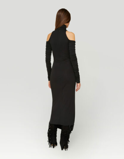 Dondup - czarna sukienka z rozcięciem i długim rękawem