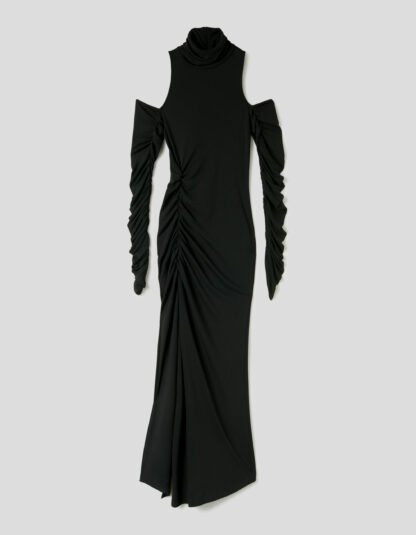 Dondup - czarna sukienka z rozcięciem i długim rękawem