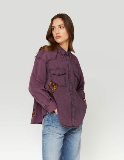 Dondup - fioletowa koszula jeansowa oversize