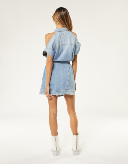 Dondup - sukienka jeansowa z odkrytymi ramionami