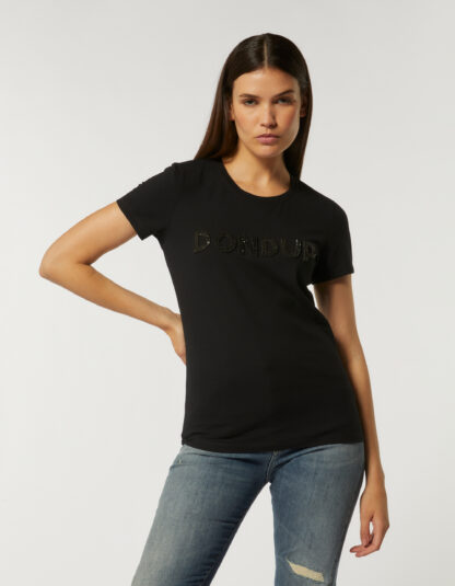 Dondup - czarny t-shirt z nadrukiem