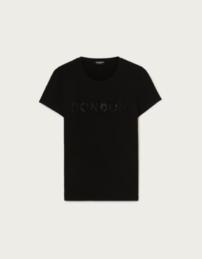 Dondup - czarny t-shirt z nadrukiem