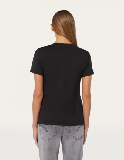 Dondup - czarny t-shirt z delikatnym haftem