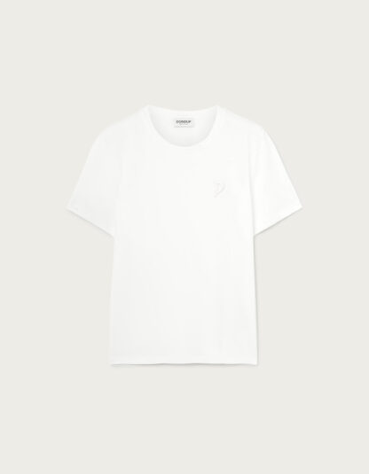 Dondup - biały t-shirt z delikatnym haftem