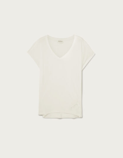 Dondup - biały t-shirt z głębokim dekoltem