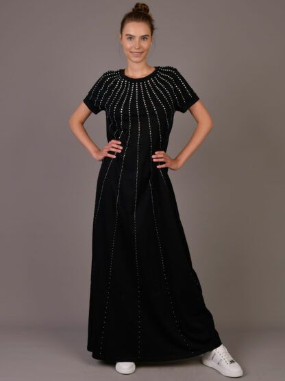 Dimora - czarna sukienka maxi z cyrkoniami