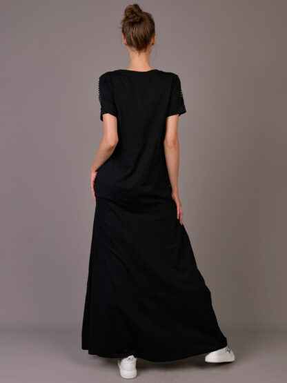 Dimora - czarna sukienka maxi z cyrkoniami