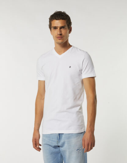 Dondup- biały t-shirt basic w serek