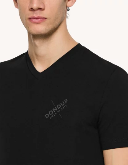 Dondup - czarny t-shirt z dekoltem V