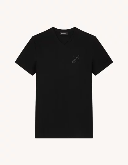 Dondup - czarny t-shirt z dekoltem V